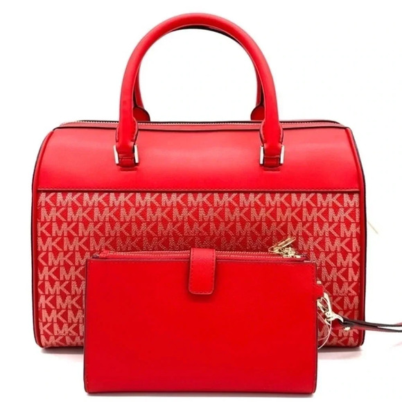 Michael Kors Medium Duffle Satchel Crossbody Bag & Large Double Zip Wallet Red - Picture 5 of 15